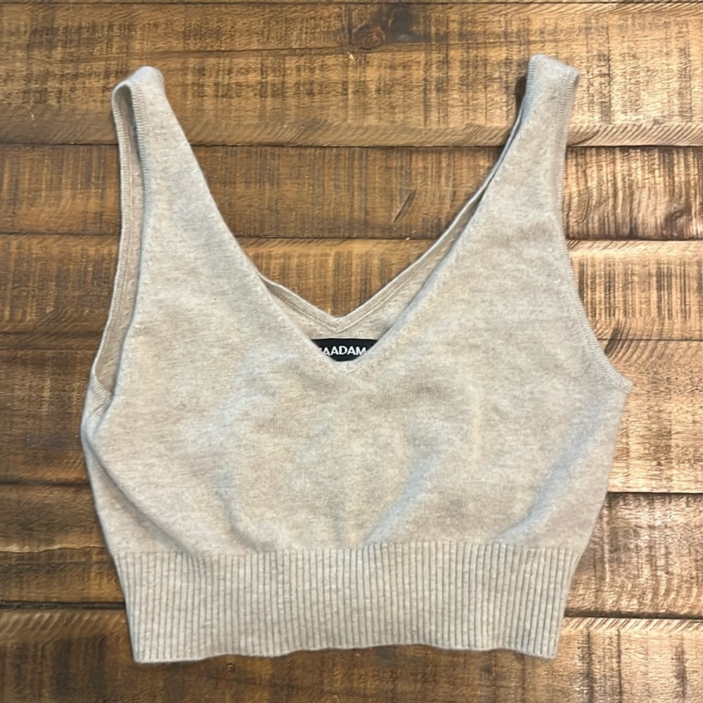 NAADAM Light Gray Cashmere Blend V-Neck Crop Sweater Tank